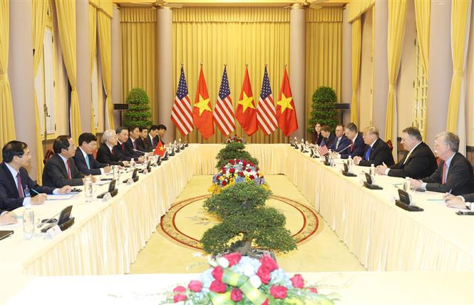  Party General Secretary and State President Nguyen Phu Trong holds talks with US President Donald Trump in Hanoi, February 27, 2019 (Photo: VNA)