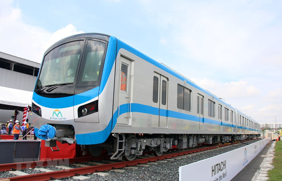 The train will be tested at Long Binh Depot in District 9 - the repair and maintenance workshop - in the first quarter of next year before being moved to Binh Thai in the third quarter and to Tan Cang in the fourth quarter of the year (Photo: VNA)