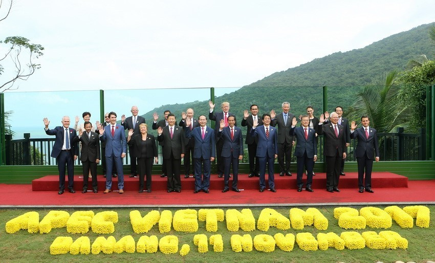 Then President Tran Dai Quang (front, centre) and other heads of delegations at the 25th APEC Economic Leaders' Meeting in Da Nang city, Vietnam, on November 11, 2017 (Photo: VNA)