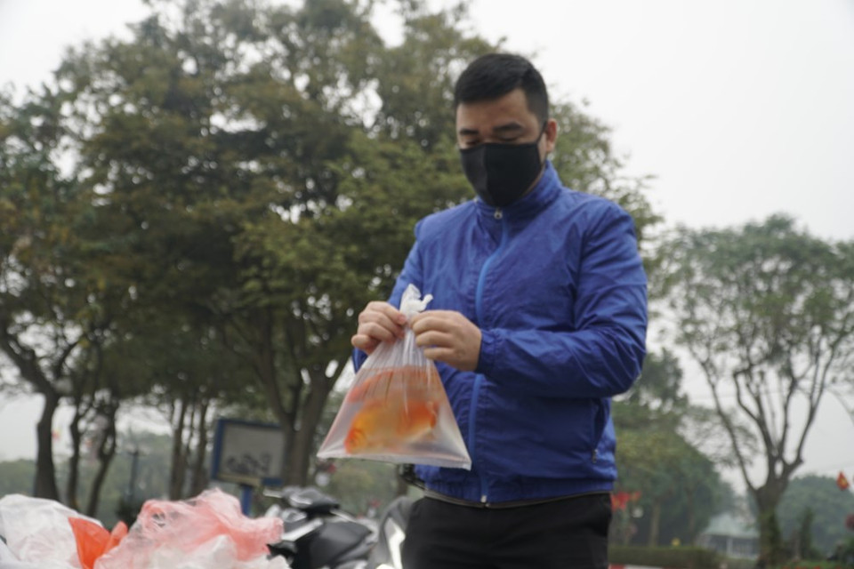 As the legend goes, the Land Genie and the Kitchen Gods will ride carps to Heaven on the day to deliver an annual report on the household's activities to the God of Heaven. Since the gods make their journey on the back of fish, it is traditional to release live carps into lakes or rivers, which is considered a kindhearted deed to pray for good luck. On that day, people also burn paper clothing, including hats, robes and boots, intended for use by the genies on the trip beyond. After the Kitchen Gods go to Heaven, families begin tidying and decorating their houses to usher in the New Year as they believe that a clean house represents a fresh star. (Photo: VietnamPlus)