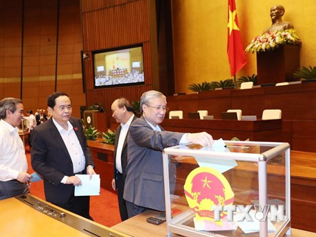 The vote of confidence for officials holding positions elected or approved by the NA is implemented in accordance with the Law on Supervision of the NA and the People's Councils in 2015. (Source: VNA)