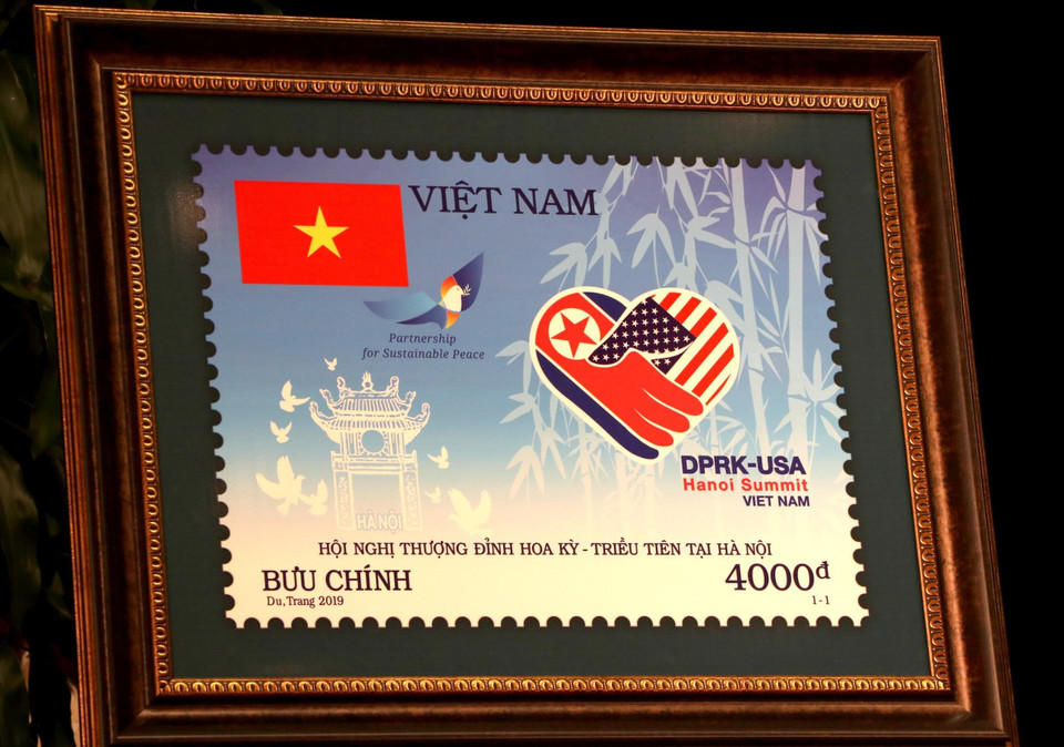 The stamp set includes messages introducing Vietnam as a safe and friendly destination and Hanoi as the City for Peace (Photo: VNA)