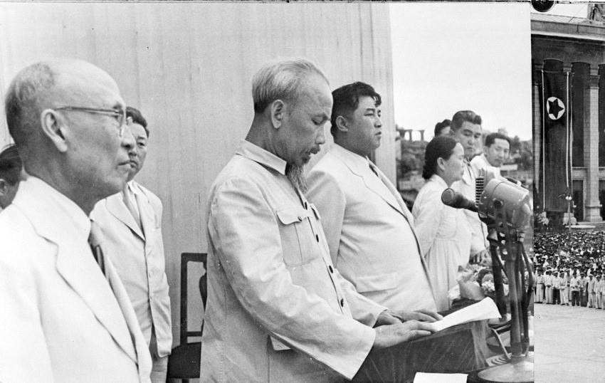 President Ho Chi Minh and DPRK Premier Kim Il-sung attend a meeting welcoming the visit by high-level Vietnamese Party and State delegation, led by President Ho Chi Minh (Photo: VNA)