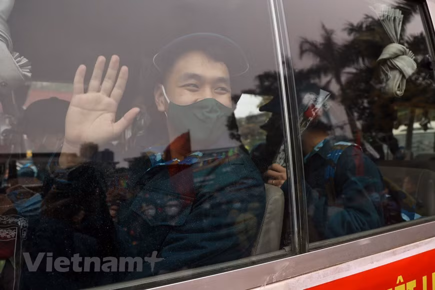 Young army conscripts are excited to perform upcoming services in military or public security forces. (Photo: Vietnam+)