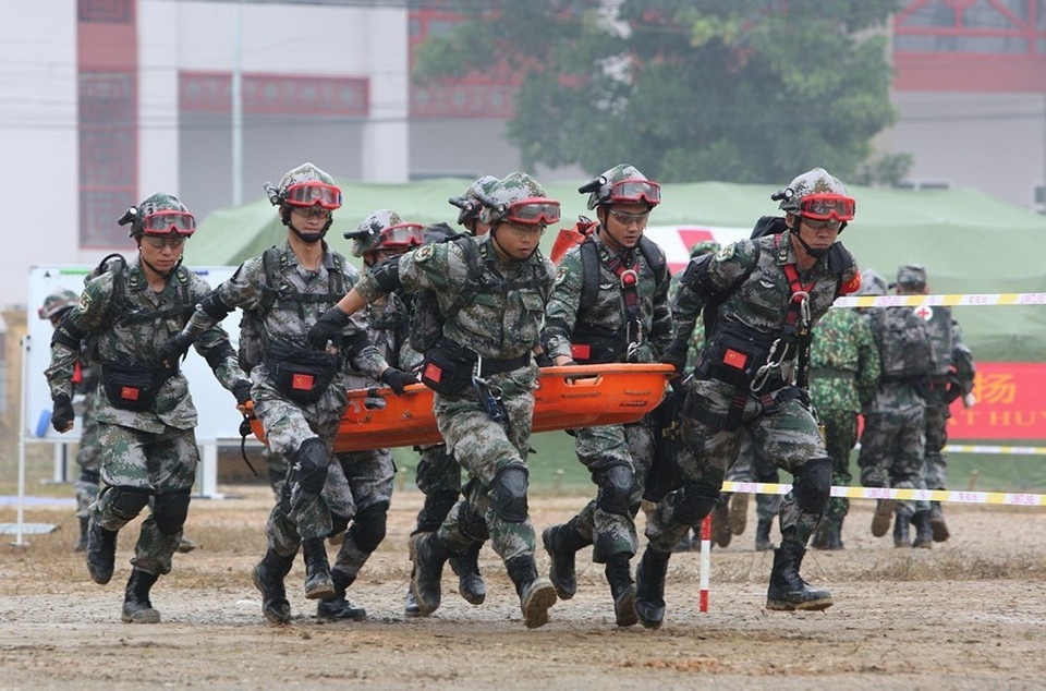 Chinese armed force attends the joint drill for disaster and epidemic rescue and relief (Photo: VNA)