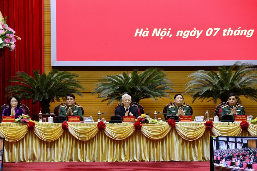 Party General Secretary and President Nguyen Phu Trong, who is also Secretary of the Central Military Commission, attends the 2020 national military-political conference in Hanoi on December 7 (Photo: VNA)