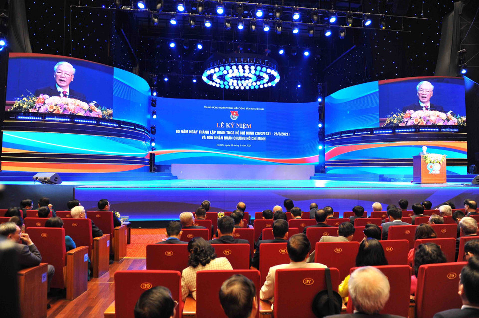 The Ho Chi Minh Communist Youth Union was established on March 26, 1931. In the photo: The ceremony to mark the 90th founding anniversary of the Ho Chi Minh Communist Youth Union is held at the National Convention Center. (Photo: VNA)
