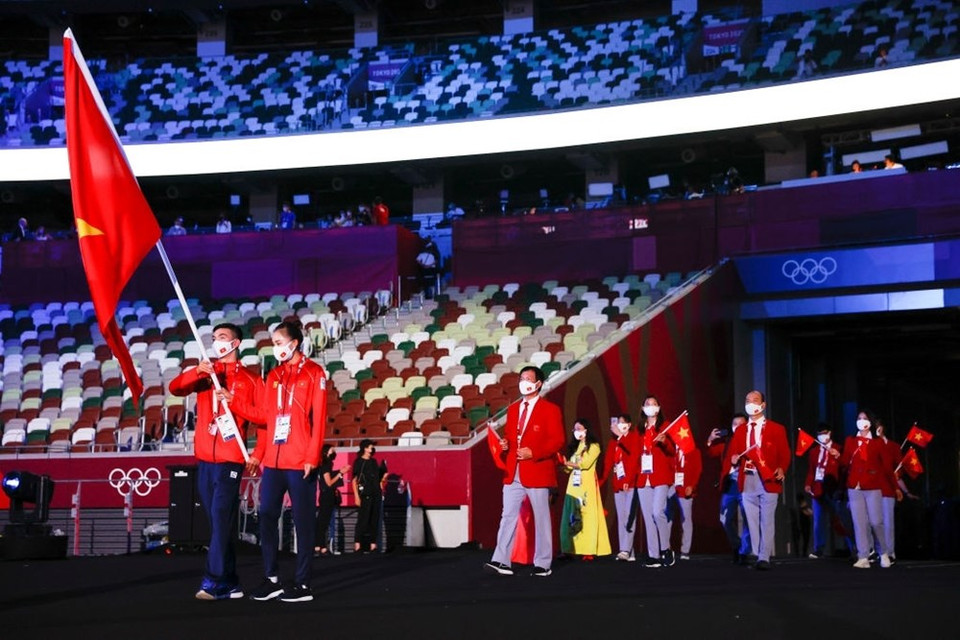 Vietnamese sports delegation is preparing for marching at the opening ceremony of the Tokyo Olympics. (Photo: Getty Image)