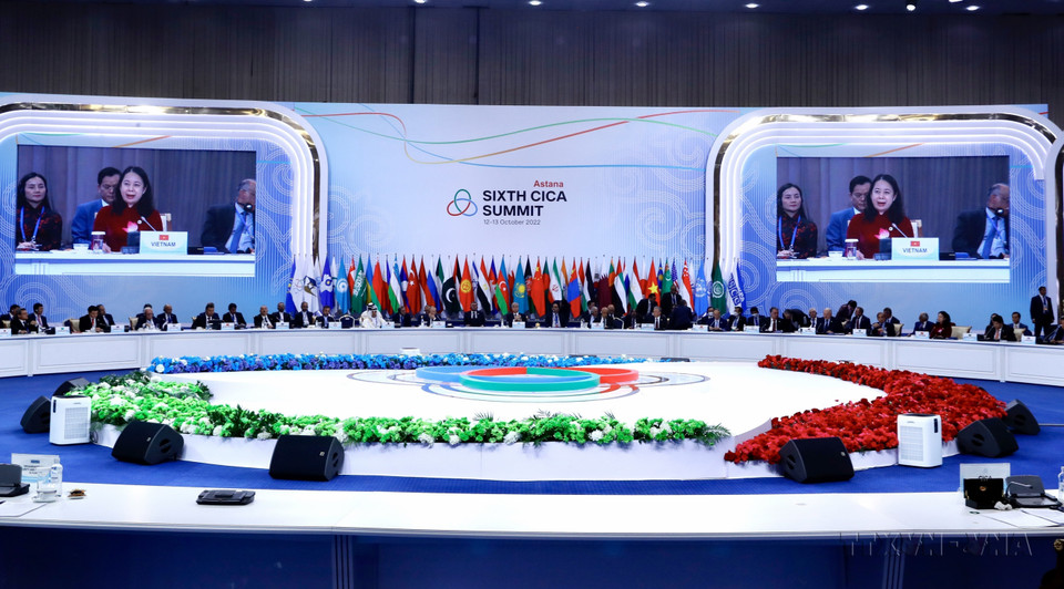 Vice President Vo Thi Anh Xuan speaks at the 6th Summit of the Conference on Interaction and Confidence Building Measures in Asia (CICA6), in Kazakhstan, October 12-14, 2022. (Photo: VNA)