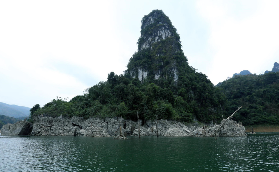 Limestone mountains rise from the water, blanketed by rich vegetation. (Photo: VNA)