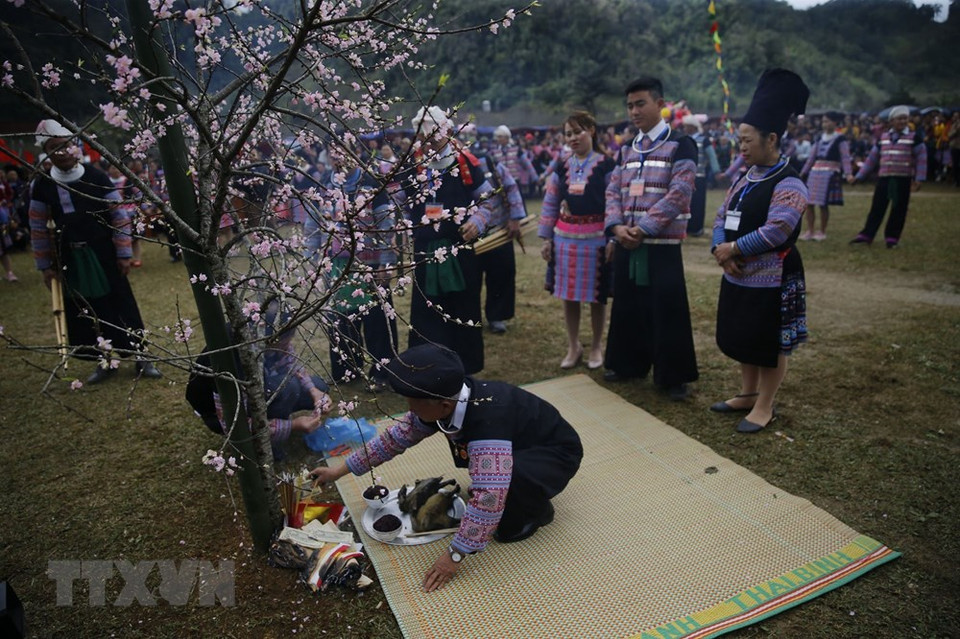 The shaman performs the rituals before the festival begins (Photo: VNA)