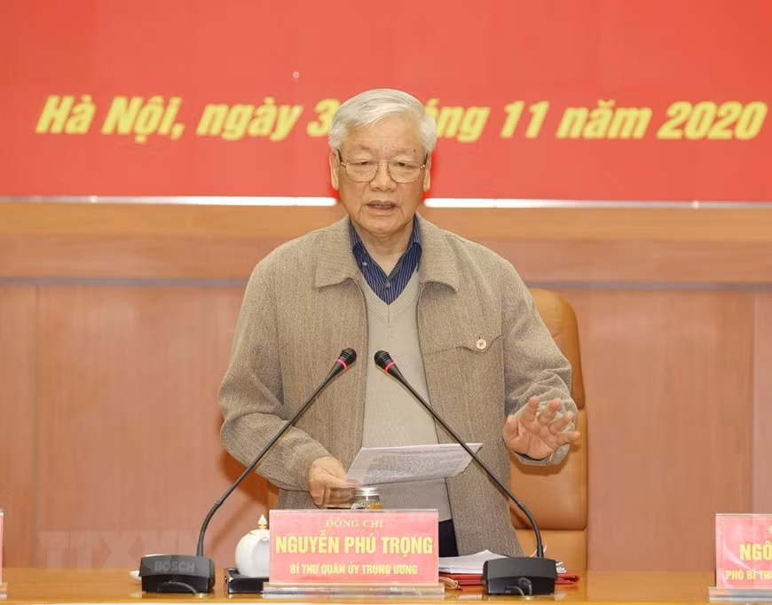 General Secretary, State President Nguyen Phu Trong, Secretary of the Central Military Commission speaks at the meeting (Photo: VNA)