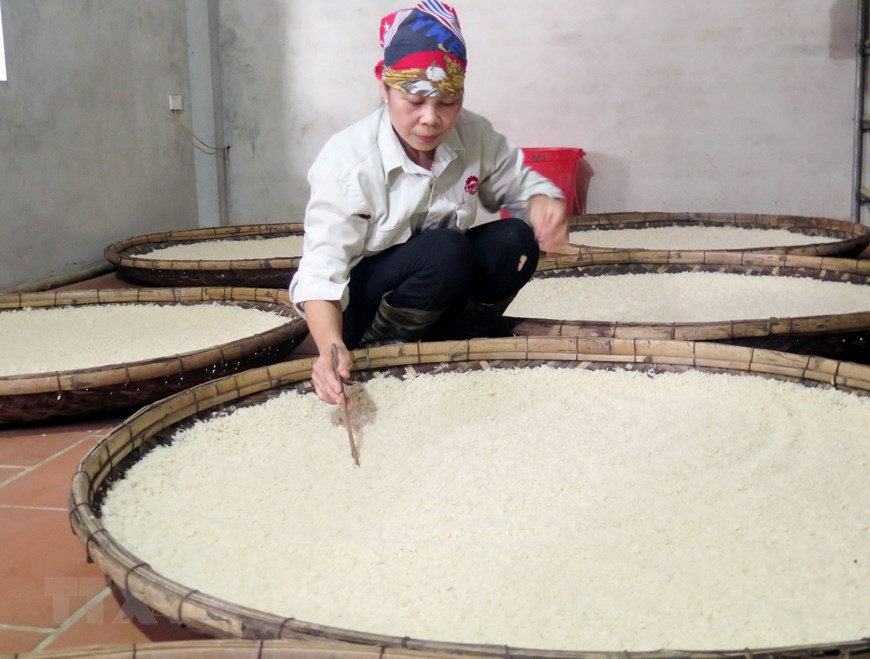 The dish is made from glutinous rice, salt and soya bean (Photo: VNA)