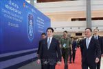 State President Luong Cuong (L) inspects preparations for the signing ceremony of the United Nations Convention against Cybercrime at the National Convention Centre in Hanoi. (Photo: VNA)