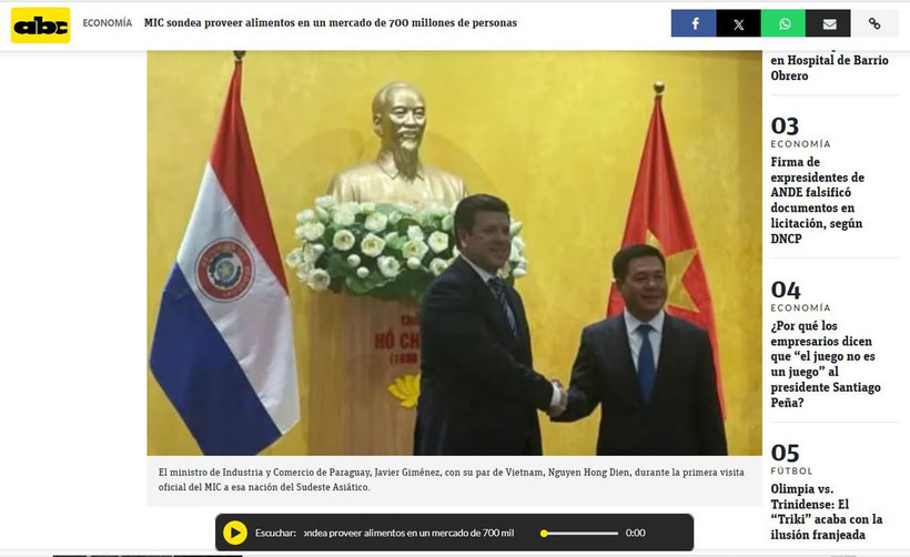 A screenshot photo of the article published by ABC Color (Photo: VNA)