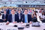 PM Pham Minh Chinh (right) and Deputy PM and Minister of Foreign Affairs Bui Thanh Son at the opening session of the third UN Ocean Conference in Nice, France, on June 9. (Photo: VNA)