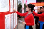 Voters from the Muong ethnic minority group carefully study candidates' profiles before casting their ballots. (Photo: VNA)