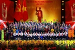 Party General Secretary To Lam, State President Luong Cuong, and Prime Minister Pham Minh Chinh, along with delegates at the 11th National Patriotic Emulation Congress. (Photo: VNA) 
