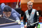 Vietnamese billiards players Bao Phuong Vinh (L) and Tran Quyet Chien compete at the 2025 World Championship 3-Cushion National Teams in Viersen, Germany. (Photo: Union Mondiale de Billard)