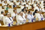 From left: Party General Secretary To Lam (2nd), National Assembly Chairman Tran Thanh Man (1st), Prime Minister Pham Minh Chinh (3rd) at the conference in Hanoi on September 13. (Photo: VNA)