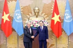 National Assembly Chairman Tran Thanh Man (right) meets with United Nations Secretary-General Antonio Guterres in Hanoi on October 25, 2025. (Photo: VNA)