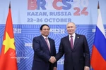 Prime Minister Pham Minh Chinh (L) and Russian President Vladimir Putin, Chair of BRICS in 2024, meets on October 24, 2024, on the sidelines of the expanded BRICS Leaders’ Summit in Kazan. (Photo: VNA)