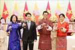 State President Luong Cuong (second, left) and his spouse host a solemn banquet in Hanoi on August 19 evening in honour of Bhutanese King Jigme Khesar Namgyel Wangchuck, Queen Jetsun Pema Wangchuck and the high-ranking delegation of Bhutan. (Photo: VNA)