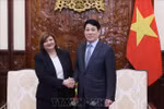 State President Luong Cuong (R) and outgoing Egyptian Ambassador Amal Abdel Kader Elmorsi Salama in Hanoi on July 1. (Photo: VNA)