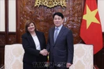 State President Luong Cuong (R) and outgoing Egyptian Ambassador Amal Abdel Kader Elmorsi Salama in Hanoi on July 1. (Photo: VNA)