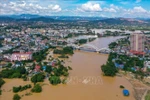 The central area of ​​Thai Nguyen province is deeply submerged in floodwater. (Photo: VNA)