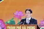State President Luong Cuong speaks at the ceremony to mark the 70th anniversary of Liberation Day of Hai Phong (Photo: VNA)