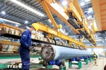 Production activities at a centrifugal concrete pillar manufacturing plant (Photo: VNA)