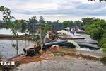 The Phu Ho agricultural cooperative in Phu Ho commune, Phu Vang district, Hue city mobilises manpower and pumps to drain floodwater and save rice crops for local farmers. (Photo: VNA)