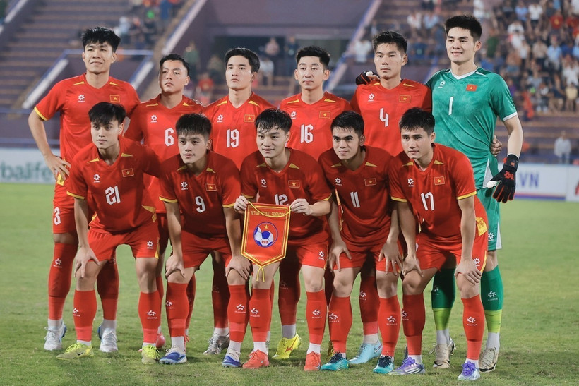 The Vietnamese team in the match against Yemen at Viet Tri Stadium in Phu Tho province on September 9. (Photo: VNA)