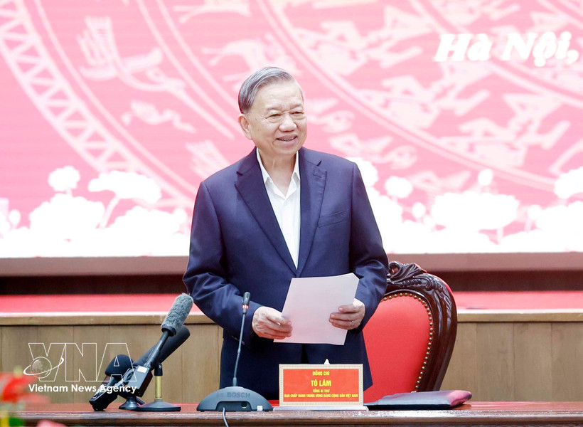 Party General Secretary To Lam speaks at the conference announcing the inspection and supervision for the Hanoi Party Committee on March 6. (Photo: VNA)