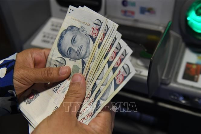 Singaporean dollar banknotes withdrawn from an ATM (Photo: AFP/VNA)