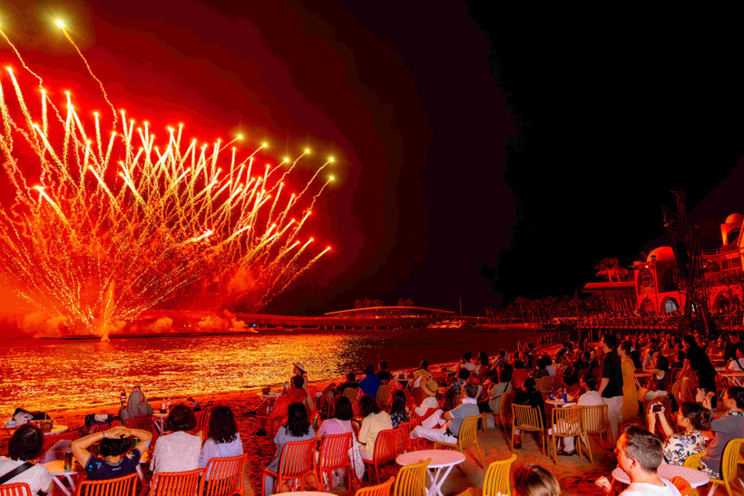 Visitors enjoy nightly fireworks during festival activities on Phu Quoc Island.