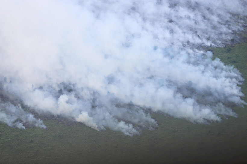 A land and forest fire in Riau province, Indonesia, on July 21, 2025 (Photo: Xinhua/VNA)