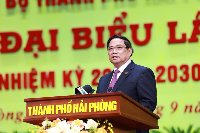 Prime Minister Pham Minh Chinh addresses the first Party Congress of Hai Phong city, the 2025–2030 tenure, on September 27, 2025. (Photo: VNA)