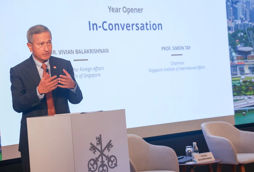 Singapore's Minister for Foreign Affairs Vivian Balakrishnan speaks at the Year Opener event held by the Singapore Institute of International Affairs (SIIA). (Photo: VNA)