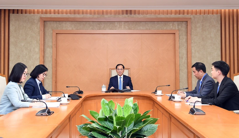 Deputy Prime Minister and Minister of Foreign Affairs Bui Thanh Son (centre) at the phone talks with Turkish Minister of Foreign Affairs Hakan Fidan on March 3 (Photo: VNA)