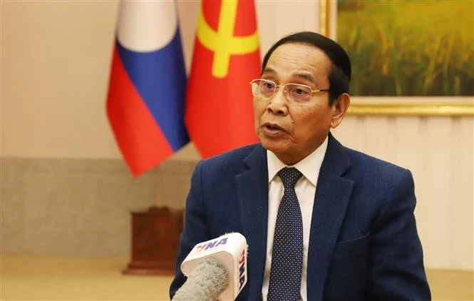 Bounthong Chitmany, Politburo member, Permanent Member of the Secretariat of the LPRP Central Committee, and Vice President of Laos, grants an interview to the VNA. (Photo: VNA)