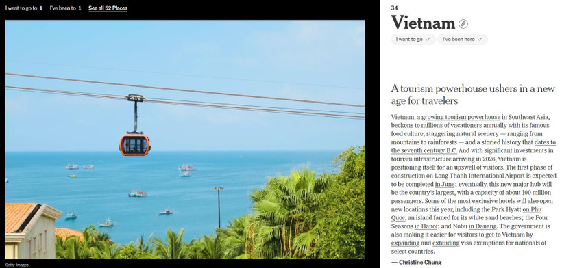 Hon Thom Cable Car appears in The New York Times’ introduction to Vietnam as a destination. (Source: The New York Times)