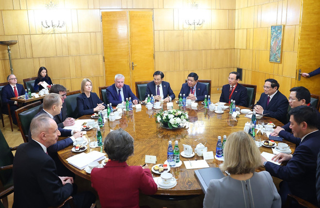 At the talks between Prime Minister Pham Minh Chinh and his Polish counterpart Donald Tusk. (Photo: VNA)