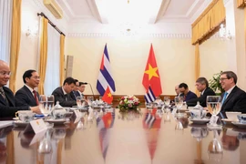 At the talks between Vietnamese Deputy Prime Minister and Minister of Foreign Affairs Bui Thanh Son (second, left) and Cuban Minister of Foreign Affairs Bruno Rodríguez Parrilla (first, right). (Photo: VNA)