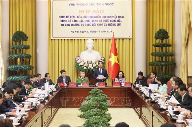 At the press conference to announce the State President’s order to make public nine new laws. (Photo: VNA)