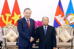 General Secretary of the Communist Party of Vietnam Central Committee To Lam (left) and Honorary President of the Cambodian People’s Party Heng Samrin at their meeting in Phnom Penh on February 6. (Photo: VNA)