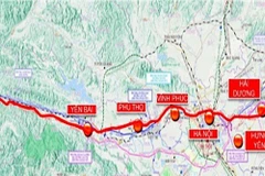 A map showing the Lao Cai - Hanoi - Hai Phong railway, which will be 388.35km long in total and run through nine localities. (Photo: baodautu.vn)