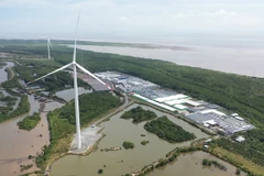 An aerial view of the Sunpro - Ben Tre wind power plant in Vinh Long province (Photo: VNA)