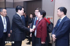 State President Luong Cuong meets with founder of MEBO International Li Li in Gyeongju city, the RoK, on October 30. (Photo: VNA)